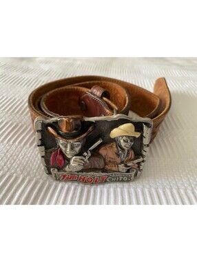 Justin Men's Brown Western Tooled Belt with Tim Holt Limited Edition Buckle 36